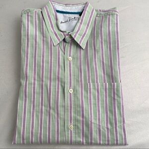 Arnold Zimberg striped purple green button down shirt